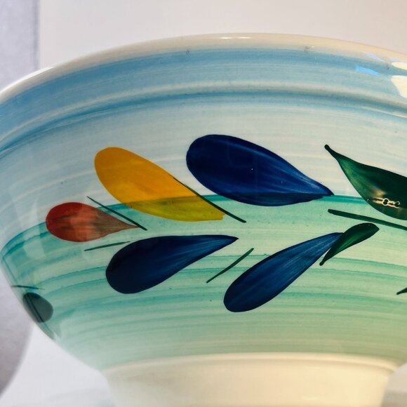 Italian Ceramic Serving Bowl 12" 3Qt Multicolor Leaf Design Handcrafted Roma Inc - Picture 8 of 9